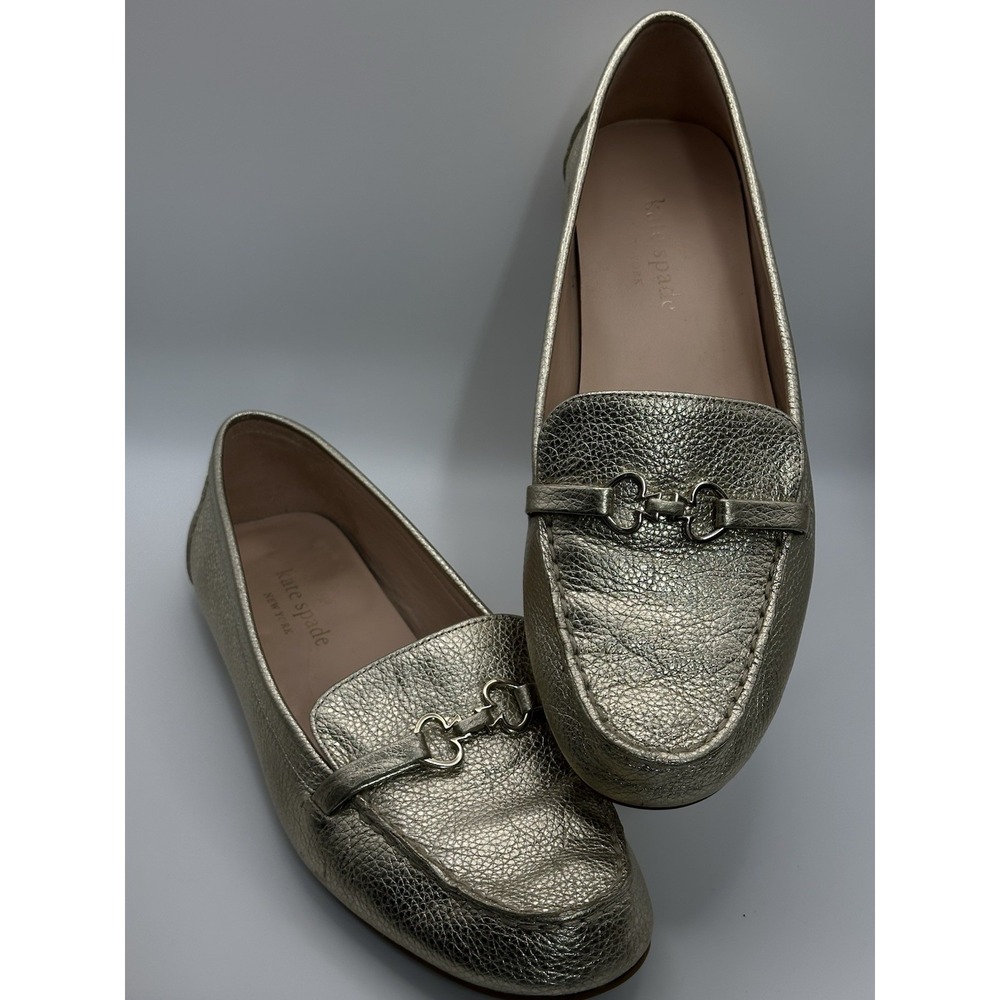 Kate Spade Bernice Pale Gold Loafers  Almond Toe Spade Charm Size 8B